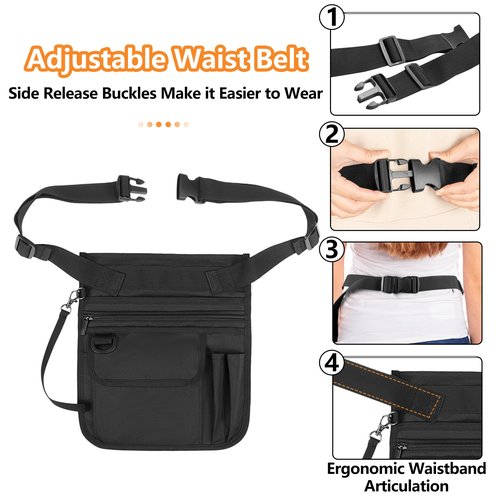 Rexmica Waitress Server Apron with Multiple Pockets, Server Waist Pouch with Adjustable Belt, Waist Apron for Waitress, Waiter, Women Men Server, Waiter Server Apron Bag for Restaurant, Bistro, Cafe