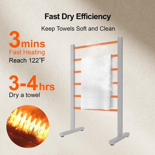 SHARNDY Portable Electric Towel Warmer Freestanding Drying Rack for Home Bathroom Stainless Steel Brushed Nickel, 6 Bars, 80W (Brushed)