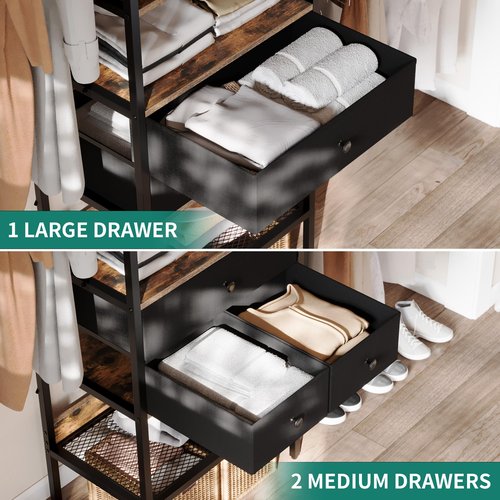 YITAHOME Modular Closet System with Drawers & Clothing Rack - Adjustable Wardrobe Organizer, Durable Steel Frame, Space-Efficient Design for Bedroom, Closet, or Laundry Room, Quick Assembly