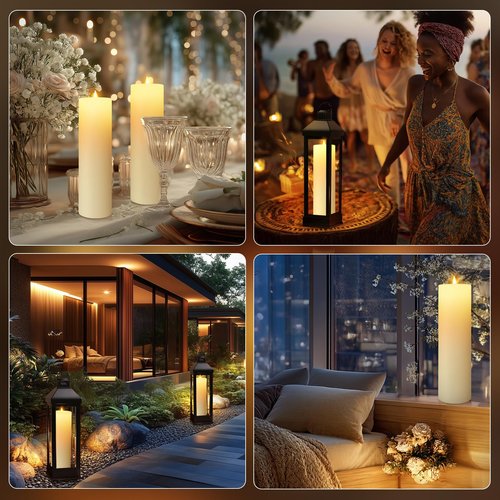 14" x 4" Large Outdoor Candles, Waterproof Flickering LED Flameless Candles with Timer, Battery Operated Candles with Remote Control Realistic Fake Pillar for Patio Porch Lanterns, Ivory 2 Pack