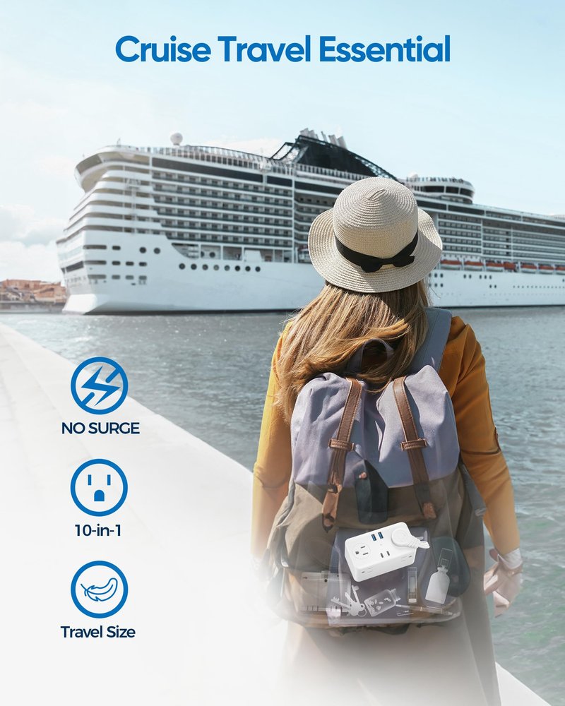 Flat Plug Power Strip, 3Ft Wrapped Travel Extension Cord, 6 Outlets 4 USB Ports(2 USB C), Cruise Ship Travel Dorm Room Essentials