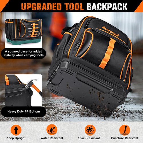 73 Pockets Tool Backpack Heavy Duty for Men Women, Hvac Tool Backpack, Tool Bag Backpack with Laptop Compartment, Waterproof Molded Base, 1680D, Durable Multi-Use Pocket for Electrician Construction