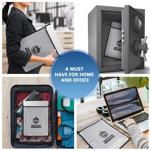 Upgraded Two Pockets Fireproof Document Bag (2000℉), andyer 15”x 11”Waterproof Fireproof Money Bag for Cash with Zipper, Important Document Storage Organizer for Valuables, Legal Documents Safe