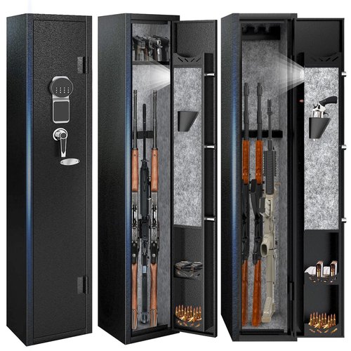 Xyvaly 2-3 Gun Safe for Rifles and Pistols with Digital Touch Keypad,Gun Cabinet with Built-in Removable Storage Shelf, Rilfe Safes for Shotguns with Gun Slot