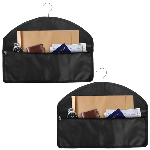 2 Pack Hanger Diversion Safe, Hidden Pocket for Valuables Fits Under Hanging Clothes, Portable Hidden Safe for Home & Travel Security Storage, Secret Compartment Hanger (Black)