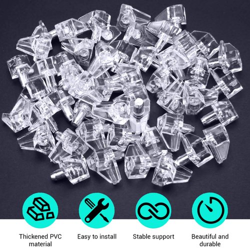 Qiyuda 30 Pcs Cabinet Shelf Support Pegs, 5mm Clear Plastic Wood Shelves Shelf Support Pins Shelf Holder Replacement Peg
