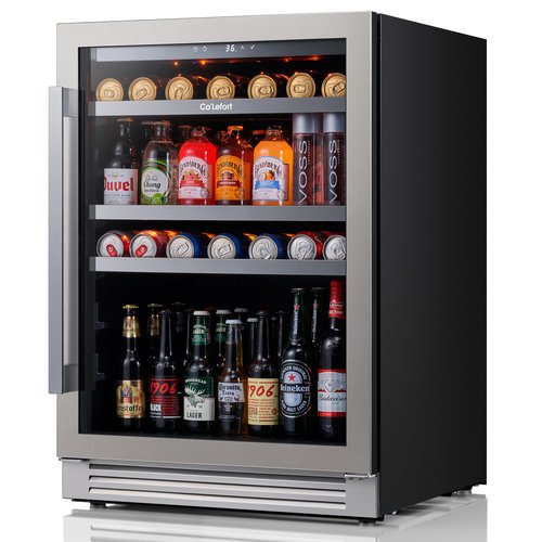 Ca'Lefort 24 Inch Beverage Refrigerator Cooler - 180 Can Mini Fridge with Glass Door for Soda Beer or Wine, 3 LED Compressor Fridge for Home Office Bar with 3 Adjustable Removable Shelves(5.56 cu.ft)
