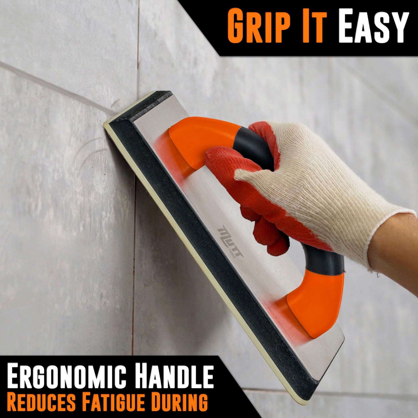 Mutt Tools 9.5” x 4 Inch Professional Grout Float - Non-Stick EVA Grip Smoothing Tool for Tile, Masonry and Drywall - Rubber Grout Float with Ergonomic Handle - Tile Grouting Tools Kit