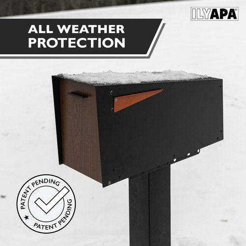 Ilyapa Modern Mailbox with Angle Design Post Mount - Metal Mailbox for Outside - Black Exterior Mail Box - Powder Coated Steel - All Weather Resistant