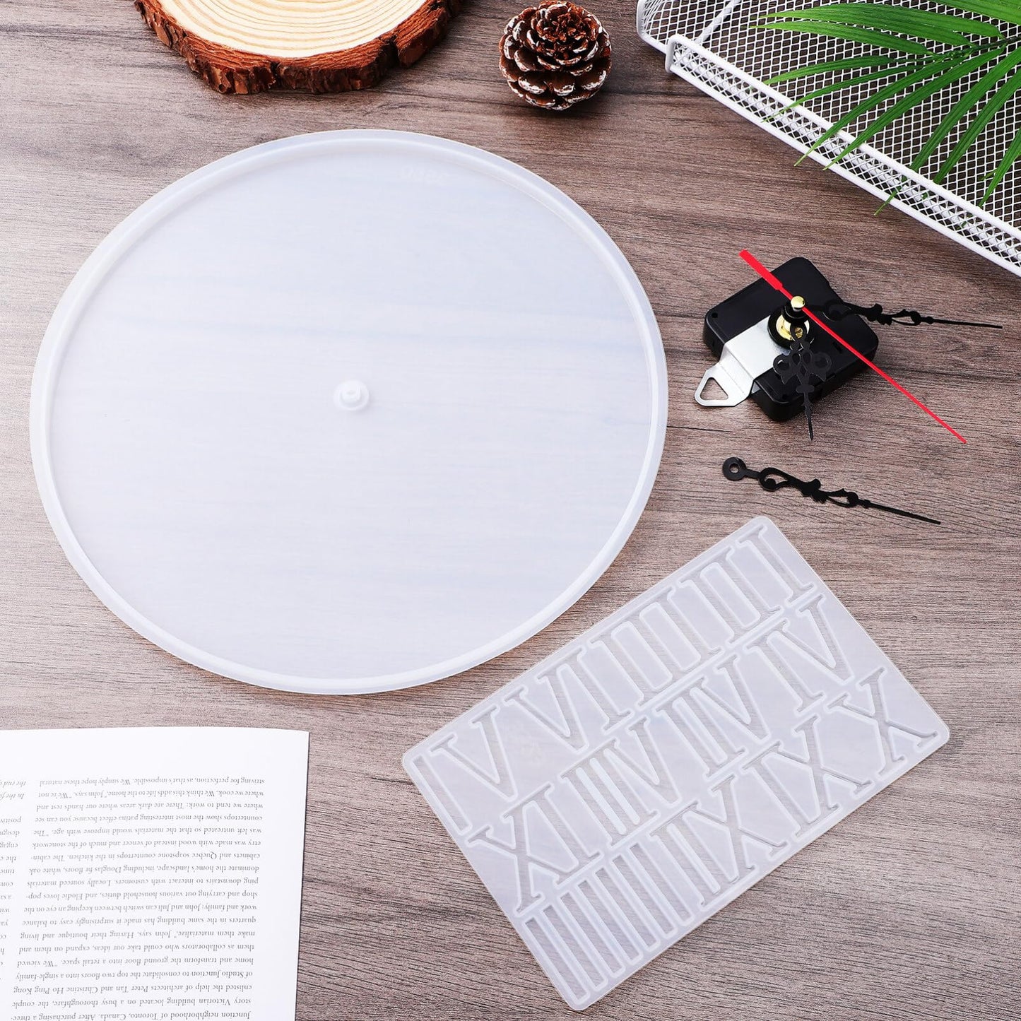 SEWACC 1set Clock Mold Kit Silicone Clock Making Mold Roman Numbers and Mechanism for Crafts for Unique Home Decor and Making
