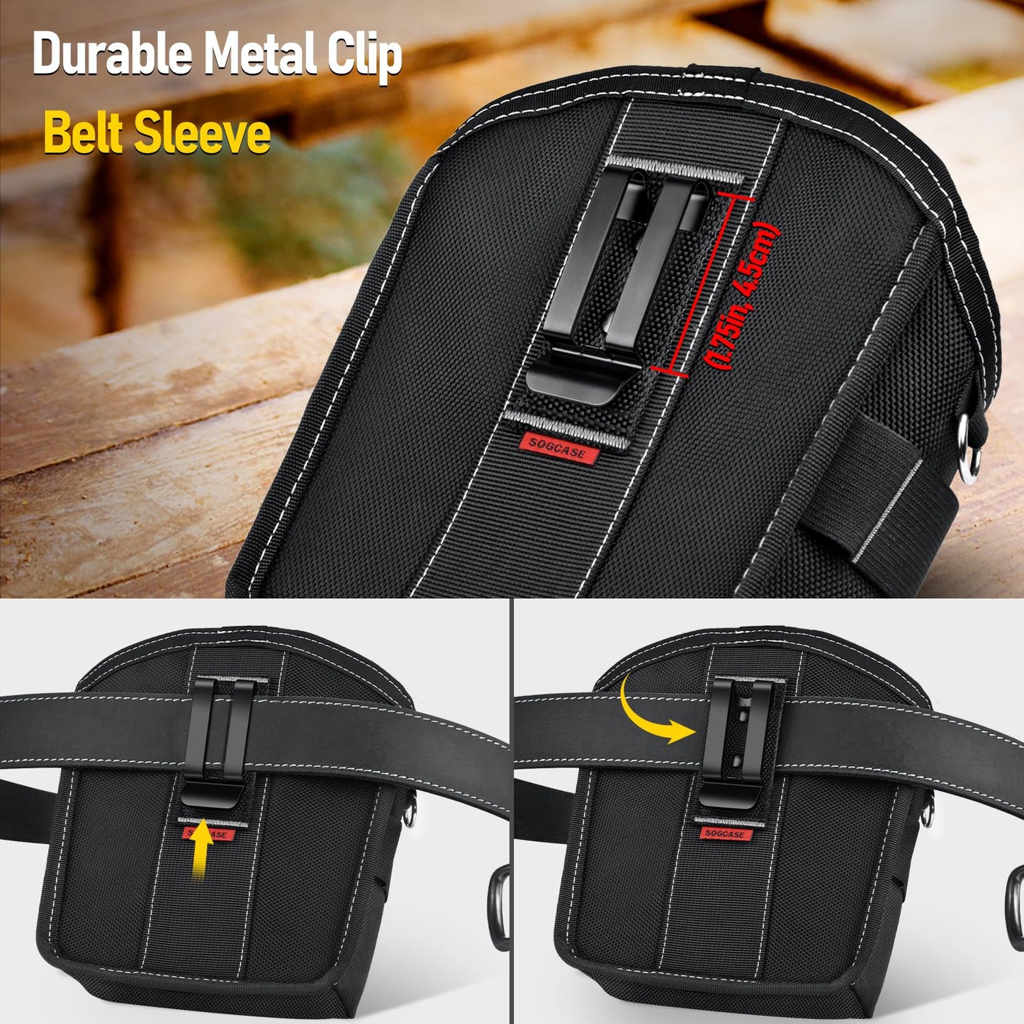 SOGCASE Tool Pouch Nails Screws Bag with Belt Clip (XL, Black)