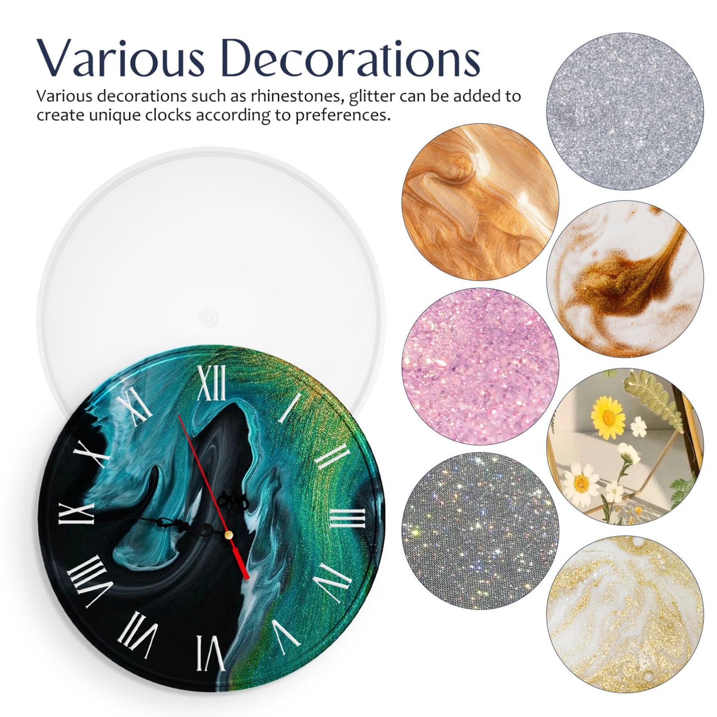 SEWACC 1set Clock Mold Kit Silicone Clock Making Mold Roman Numbers and Mechanism for Crafts for Unique Home Decor and Making