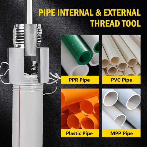 2pcs Integrated Internal & External Pipe Threading Tool, Dual-Function Pipe Thread Cutting Tool,Electric Drill Compatible PVC Pipe Thread Cutting Tool for Water Pipes,1/2'' 3/4'' Dies+1 gloves