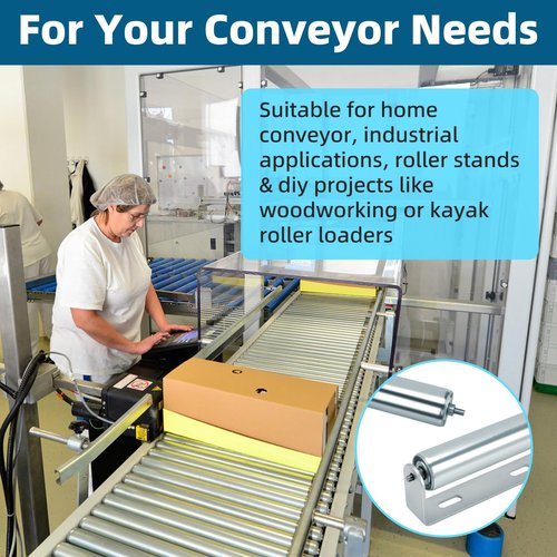 2 Pack Conveyor Long Roller and Bracket Set 10-inch, 1.5-inch Diameter Galvanized Steel Roller, Ideal for Use as Support Rollers in Woodworking, Roller Stand or Bike Rollers