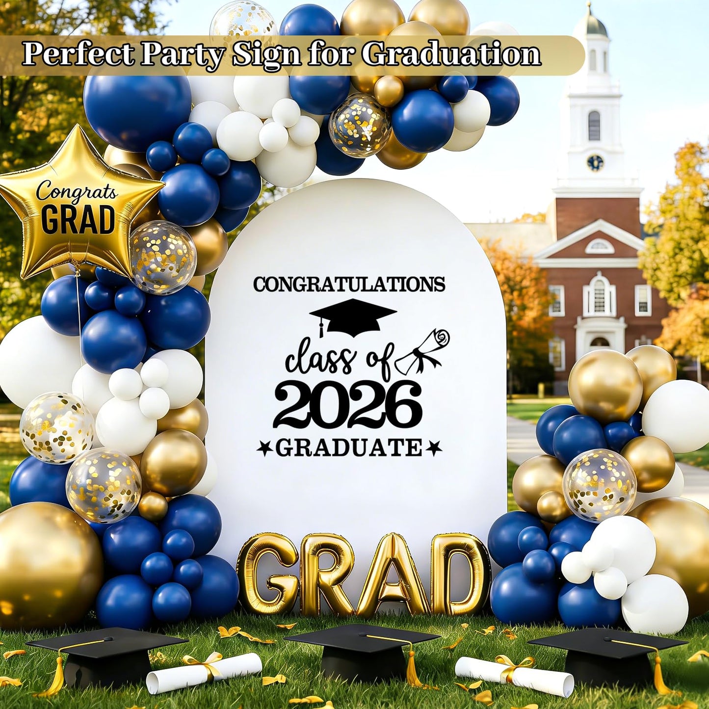 Tintisfafa Black Congrats Grad Decals Graduation Decals for Arch Backdrop Class of 2026 Vinyl Sticker Graduation Decals for Fabric Graduation Sign for Background