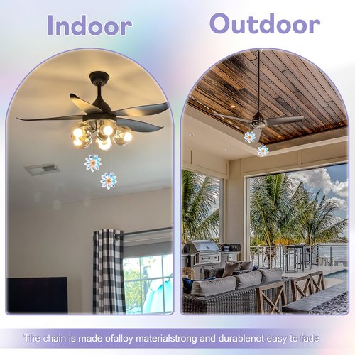 EXEXIUO 2Pcs Ceiling Fan Pull Chain,1.8" Crystal Glass Flower Pendants with 24" Ceiling Fan Chain Extender and Connector with Connector for Bathroom Toilet Light, Ceiling Light, Fan
