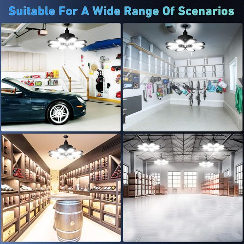 LAMLAMCK Garage Light 2 Pack - 240W 24000LM 6500K Garage Lights Ceiling LED with 8+1 Deformable Panels, E26/E27 Screw Socket in LED Shop Light for Workshop, Basement, Gym, Warehouse Bay Lighting