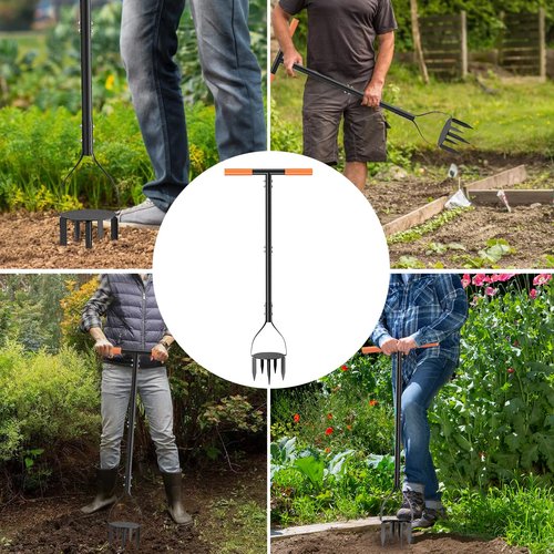 Luvenia Hand Tiller,Garden Tool with 8 Spikes 40" Non-Slip Rubber Grip,Claw Twist Tiller for Reseeding Grass,Cultivating, Soil Loosening, Aerating