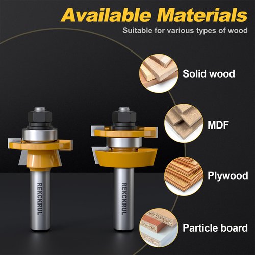 REKCKRUL 2PCS Bevel Shaker Rail and Stile Router Bit Set, 1/2 Inch Carbide-Tipped Cabinet Door Router Bit Set with Anti-Kickback Design (3/8 Inch Cutting Depth, 7/8 Inch Stock)
