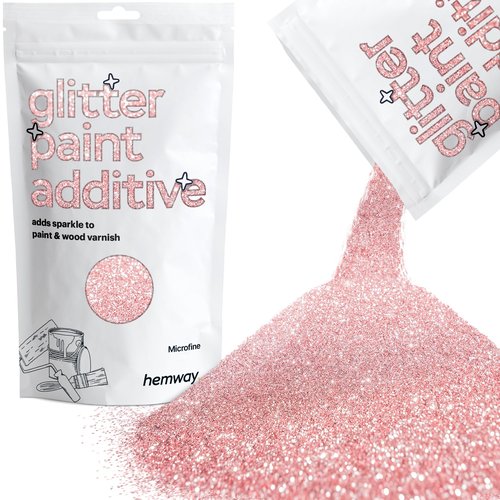 Hemway Glitter Paint Additive Crystals for Acrylic Emulsion Paint, Interior & Exterior Walls, Wood, Varnish, Matt, Gloss, Furniture 100g / 3.5oz - Microfine (1/256" 0.004" 0.1mm) - Light Rose Gold