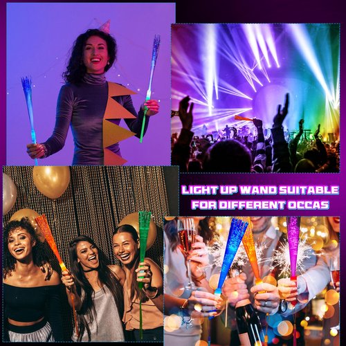 Zhanmai 24 Pieces Upgraded Glow Fiber Wands Sticks LED Light Fiber Optic Wands LED Flashing Glow Sticks Bulk for Wedding Party Favors(Mixing Color)