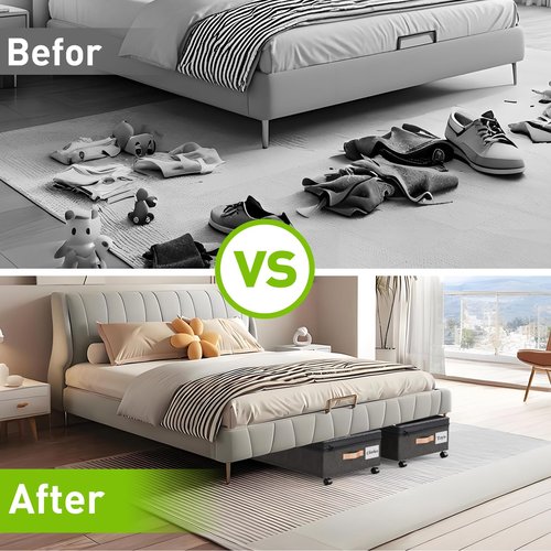 Under Bed Storage with Wheels, 2Pack Expandable UnderBed Storage Containers with Clear Lid & Label, XXL 70L Under The Bed Storage Bins for Clothes, Shoes, Blankets, Books, Toys (Black)