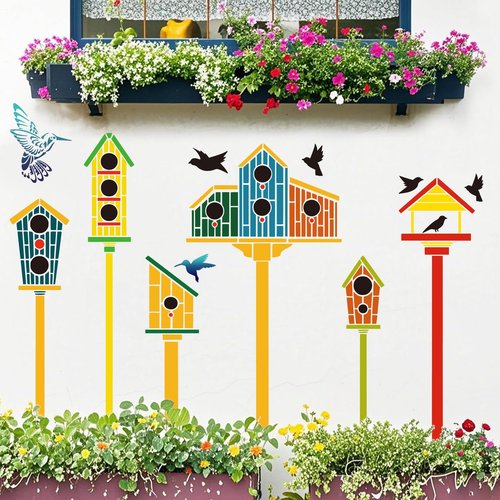 Large Garden Fence Stencils for Outdoors Jumbo Bird House Fence Stencils for Painting on Wood Walls Lace Crafts Reusable Home Canvas Furniture Paper (house6)