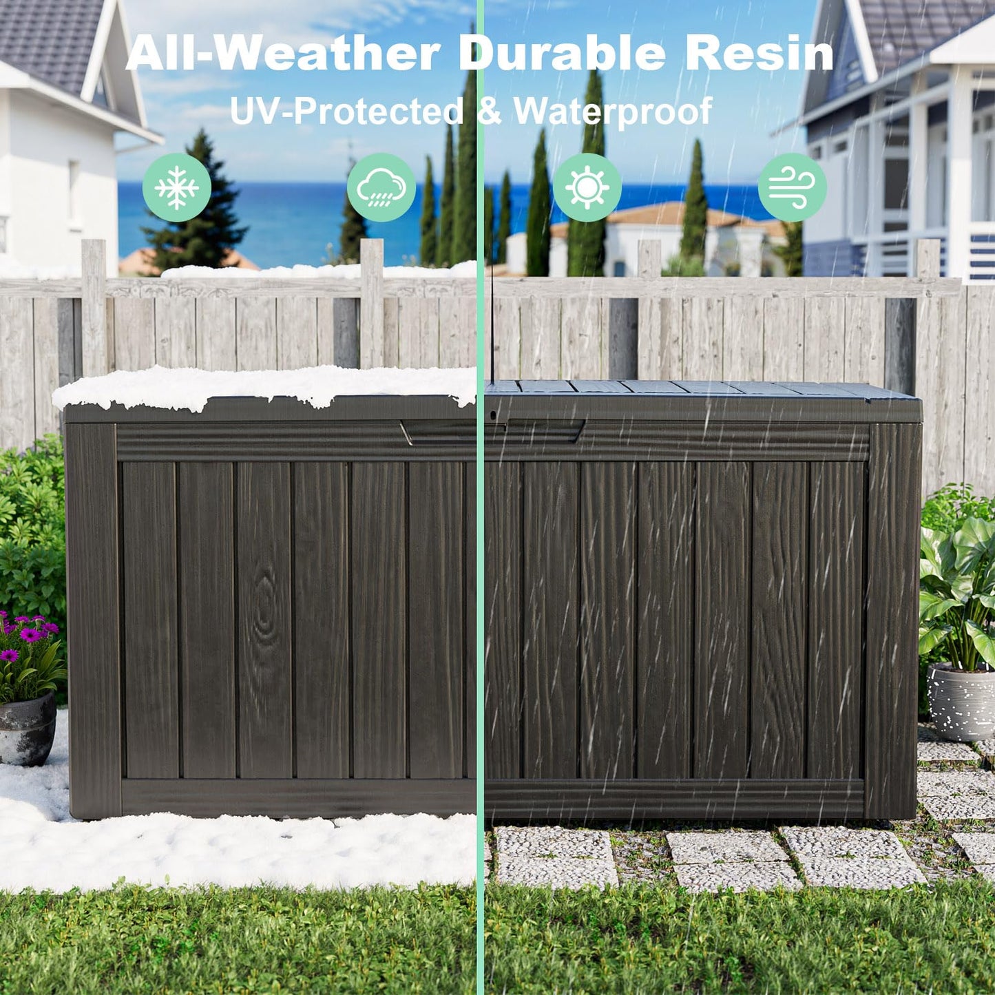 MAIUSCOLI Outdoor Waterproof Resin Storage Deck Box Lockable Outside Bench UV Resistant Bin Patio Porch Furniture Pool Float Garden Tool Cushion (Black, 85 Gallon)