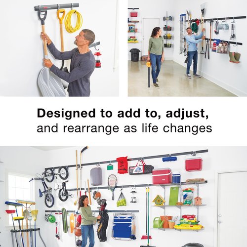 Rubbermaid FastTrack Wall Mounted Storage and Organization System Rail 48" Holds up to 1750 pounds Black Home/Garage Organization for Yard Tools/Sports Equipment/Ladders
