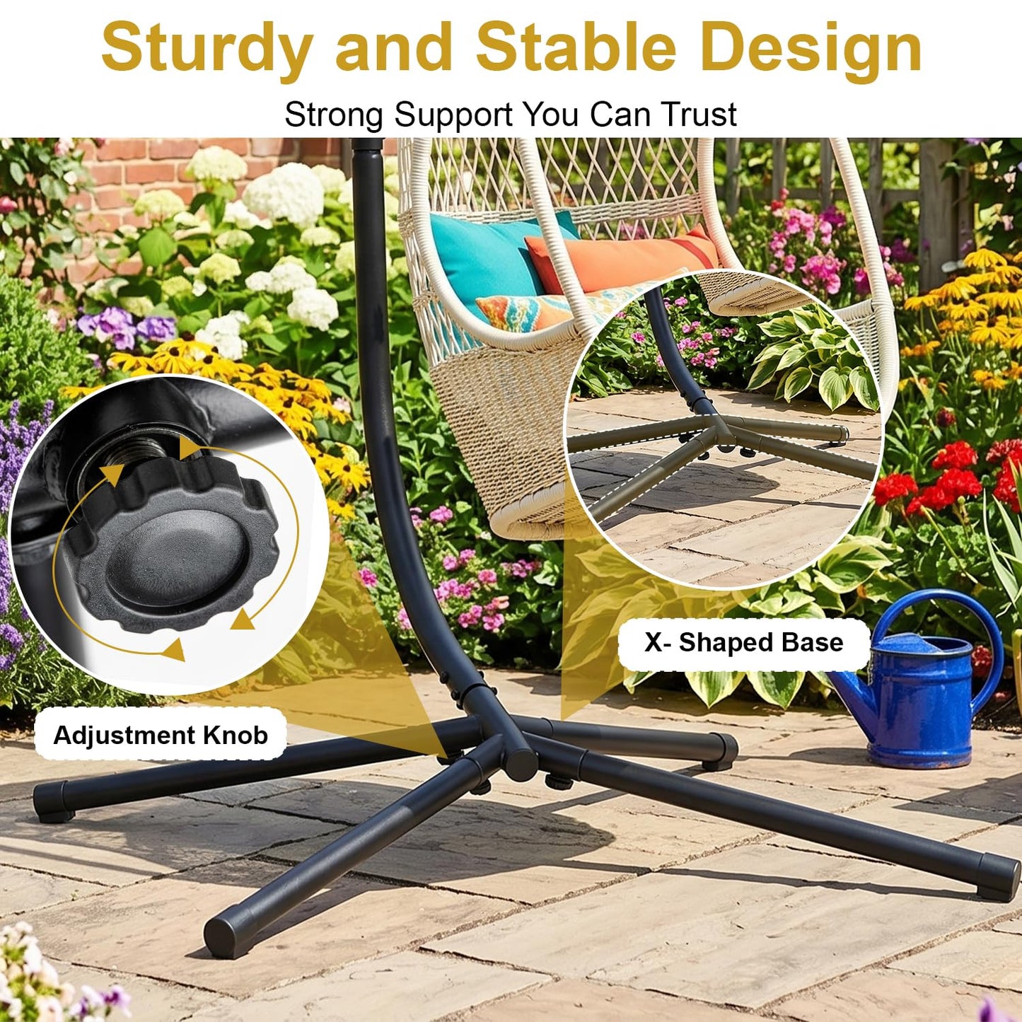 FDW Hammock Chair Stand, Outdoor Solid Steel Heavy Duty Construction for Hanging Hammock, Hanging Stand Max Load 400 LBS Air Porch Swing - 360 Degree Rotation