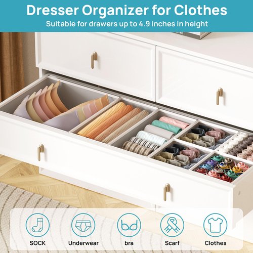 Vtopmart 12 Pack Baby Clothes Organizer, Dresser Drawer Organizer for Baby Clothing, Foldable Fabric Closet Drawer Storage Bins, Dresser Dividers for Bra, Socks, Ties, Scarf