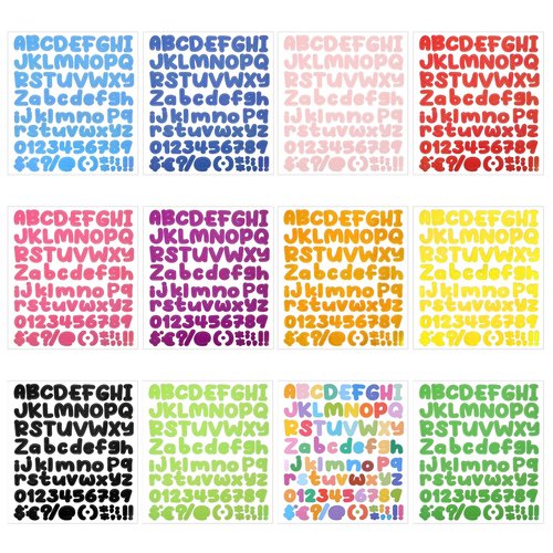 Letter Stickers, Self Adhesive Vinyl Alphabet Number Sticker Small Alphabet Stickers 972 Pieces 12 Sheet Set 1 Inch Colorful Number Waterproof Sticker for Water Bottles Mailbox Scrapbooking