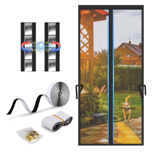 TERRVINE Thickened Magnetic Screen Door, Upgraded Heavy Duty High‑Density Mesh, Full Strip Magnets Self Sealing, Tear Resistant, Easy Assemble, Keep Bugs Out (Black, Fits Door Size 36'' x 80'')