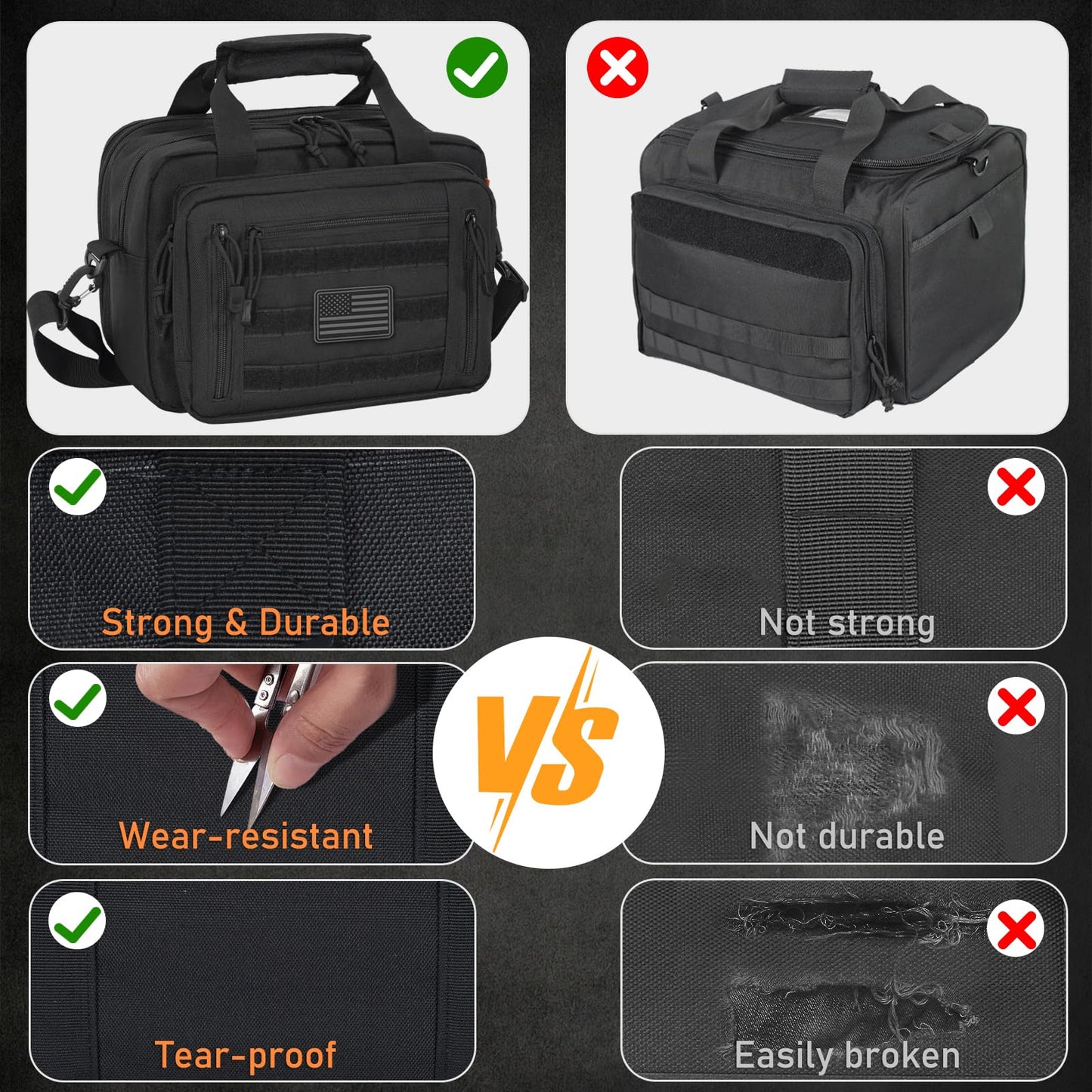 ITHWIU Gun Range Bags For 2 Pistols 6 Magazines, Pistol Case Carrying Shooting Bag with Lockable Zipper for Shooting Range Outdoor Hunting, Black