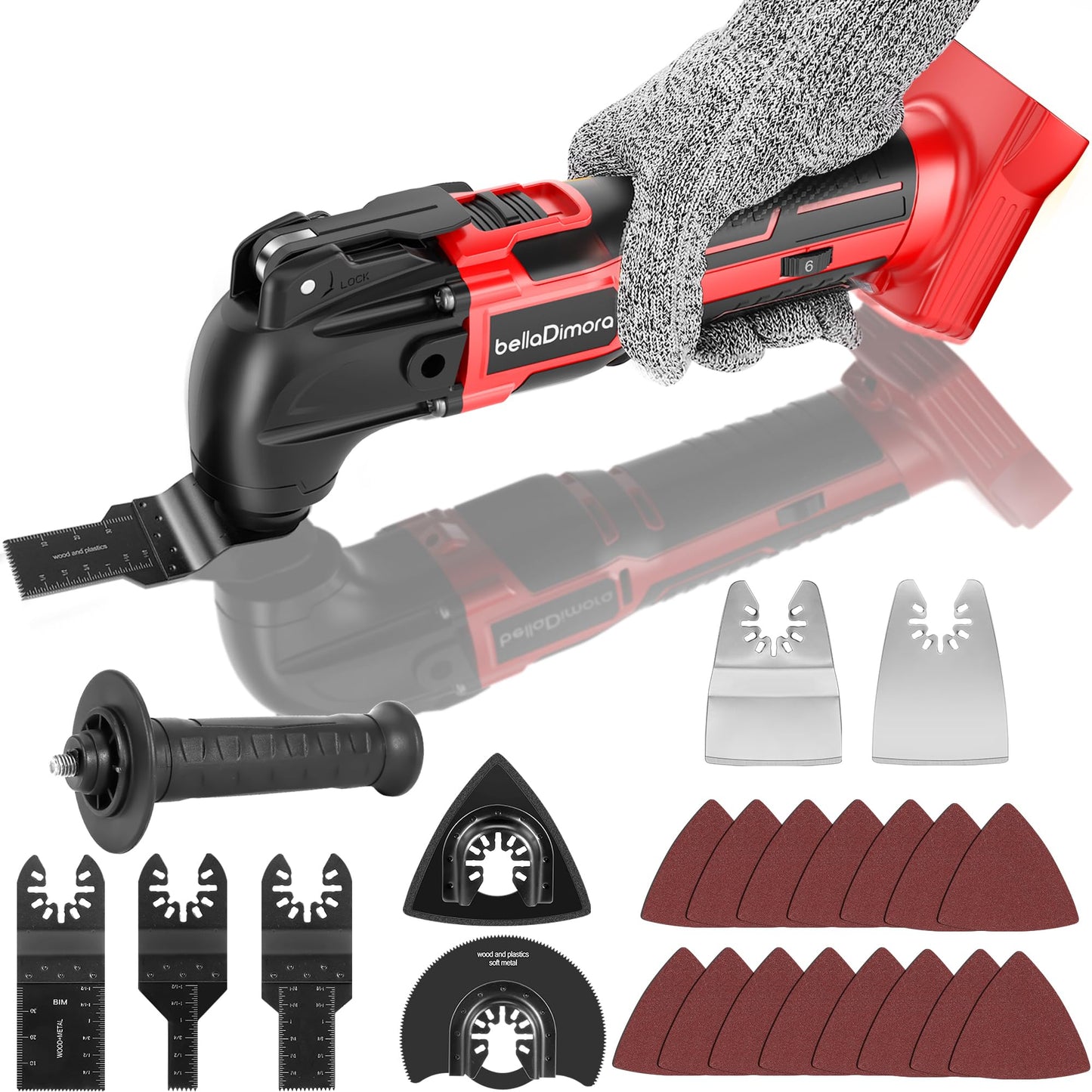 Cordless Oscillating Multi Tool Compatible with Milwaukee 18V Battery(Battery Not Included), Brushless Motor Oscillating Power Tools, 6 Variable Speeds, 23-Piece Kit for Cutting, Sanding, Scraping