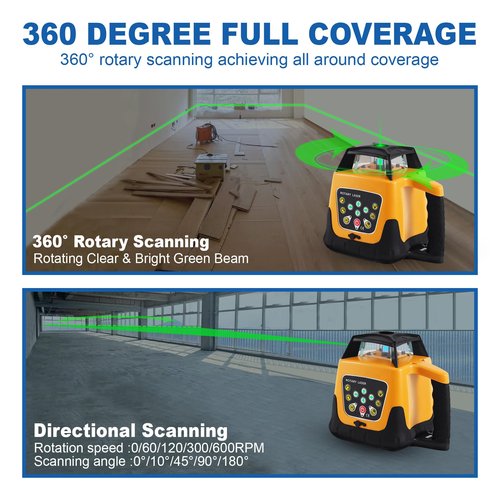 Iglobalbuy Rotary Laser Level Green Laser Self Leveling Kit, 500M Green Beam 360° Automatic Horizontal/Vertical Self-leveling Rotary Rotating Laser Level with Receiver