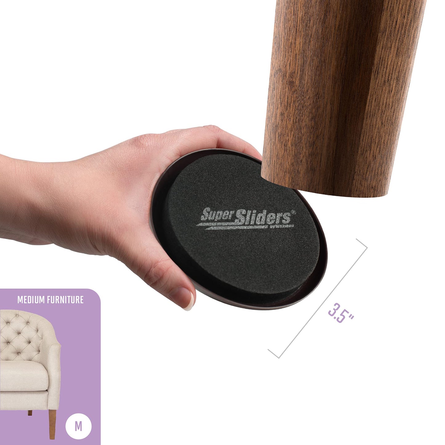 Super Sliders 3 1/2" Round Reusable Furniture Sliders for Carpet - Effortless Moving and Surface Protection, Black (4 Pack)