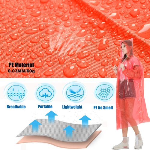 HLKZONE Disposable Rain Ponchos for Adults, Rainbow Colors, 6 Pack