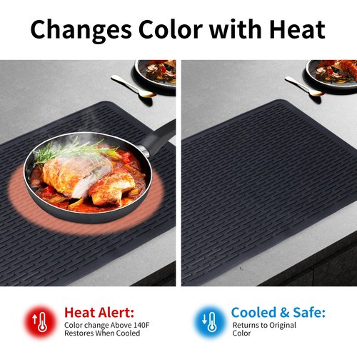 Thermochromic Silicone Stove Top Cover for Electric Stove - 30" x 21" Heat Resistant Silicone Stove Mat for for Glass Top Stove, Dish Drying Mats for Kitchen (Black Temperature Changing Pink)