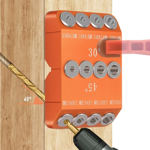 Neitra Multi Angle Cable Railing Drill Guide Jig with 30 45 90 Degree for Angle and Straight Holes, 4 Sizes Durable All Metal Drilling Jig for Cable Railing Lag Screw Kit Wood Post