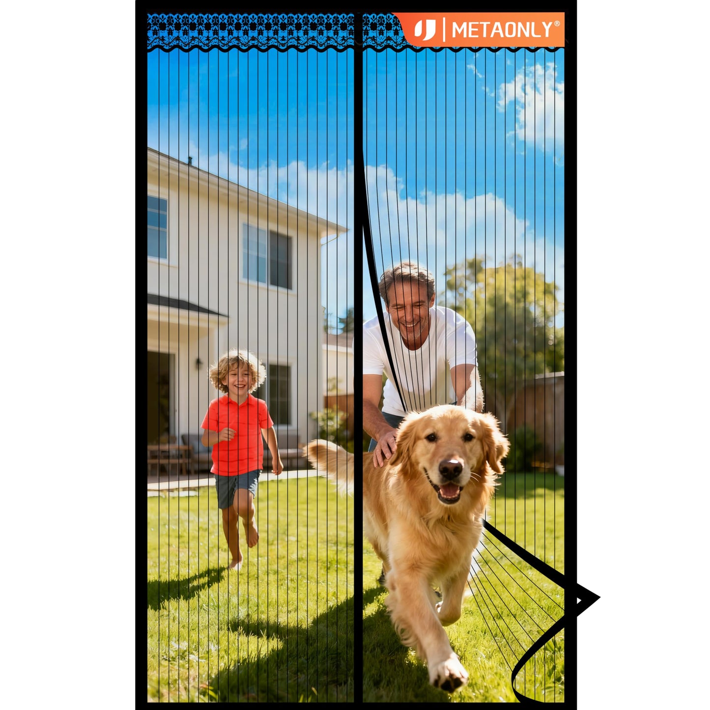 METAONLY Magnetic Screen Door Mesh, Works for Patio, Sliding Door, Keeps Bug Mosquito Out, Fresh Air Flow, Fits 32" x 80" Door - Curtain Size 34" x 82", Black with Lace