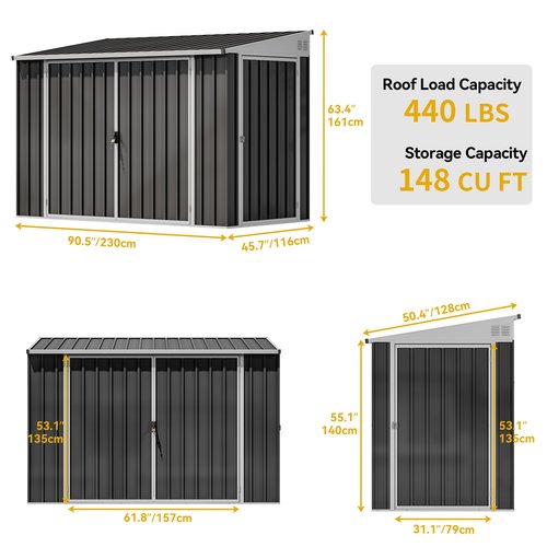 DWVO 8x4 FT Outdoor Weatherproof Storage Shed, Secure Metal Bike Shed w/Lockable Entry, Garden Storage Solution for Lawn Equipment, Tools, Waste Bin, Dark Gray