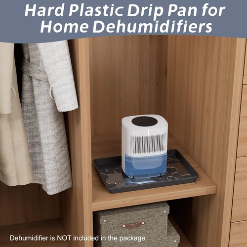 Flamorrow Dehumidifier Mat, Hard Plastic Drip Pan for Home and Basement Dehumidifiers, Dehumidifier Tray with Raised Edge for Leaks, Prevents Water from Pooling Underneath, Black, 13"x9"