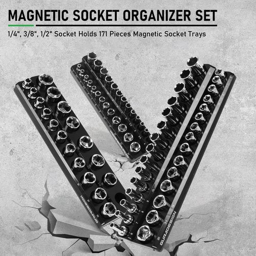 8PCS Magnetic Socket Organizer Set, Magnetic Socket Holder, 1/4", 3/8", 1/2" Socket Holds 171 Pieces Magnetic Socket Trays.