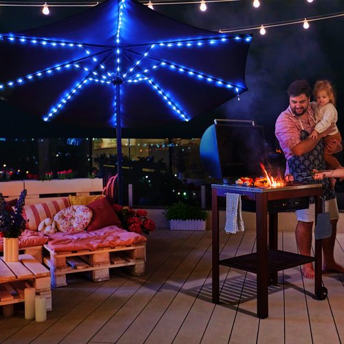 Patio Umbrella String Lights with 16 Color Changing and 12 Modes, Remote Control 104 Ultra Bright LED Beads Waterproof Battery and USB Operated with 8 Light Strings for Patio Umbrellas Camping Tents