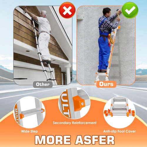 LEVELEVE Telescoping A Frame Ladder, 22FT Multi Position Ladder with Stabilizer Bar & Wheels,330 lbs Security Load for Stairs Home Indoor Outdoor Roof