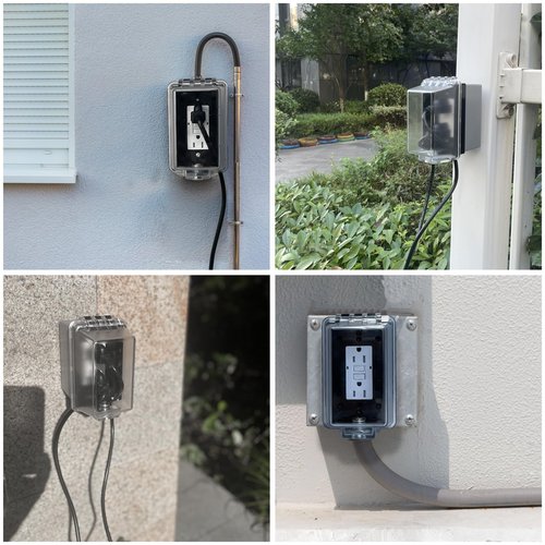PILISPARK Universal Weatherproof Electrical Outlet Cover with Lock, Baby Proof Outlet Lock Box, Fits Most 2.6 "H x 2.56 "W or Smaller Plugs, Clear Outlet Waterproof Cover Box Fit for Outdoor In-Use