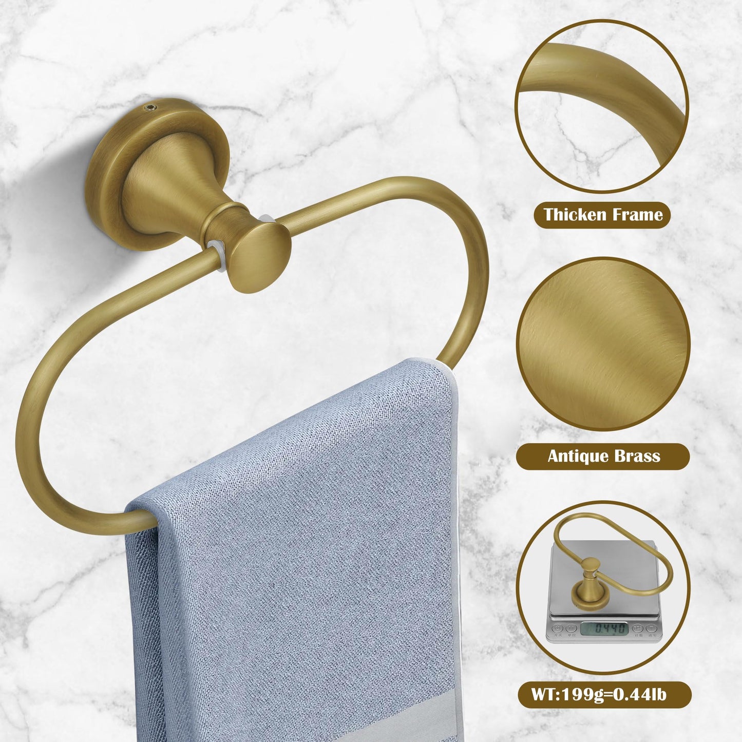 BRASEEY Brass Bathroom Hand Towel Holder, Antique Brass Towel Ring Holder, Wall Mounted Oval Towel Rack Hanger Home Half Round Bathroom Hardware Accessory Modern