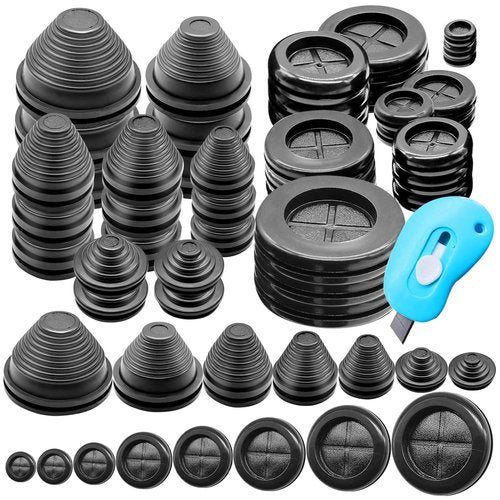 mankk Rubber Grommet Kit Firewall Grommet Wire Grommet Tower Shaped and Round Double Sided Rubber Hole Plug with Retractable Box Knife for Wire Protection