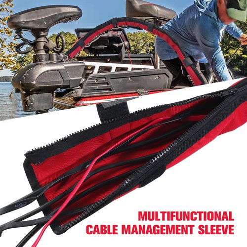 Trolling Motor Cable Zipper Sleeve Boat Wire Cover - 48'' Red Cable Sleeve Electric Outboard Rigging Hose Cover Protector, Organized Cable Holder Managemen Trolling Motor Sleeve